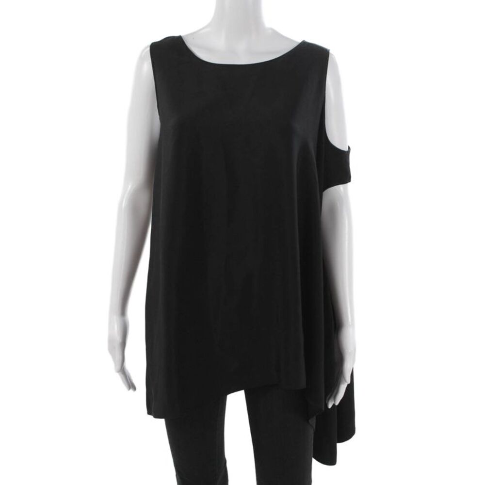 Shamask Women Silk Sleeveless Tunic Blouse Boat Neck Black Pullover Size M